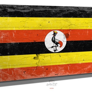 Uganda Flag Wall Art - Vintage Uganda Flag Sign Weathered Wood Style on Canvas