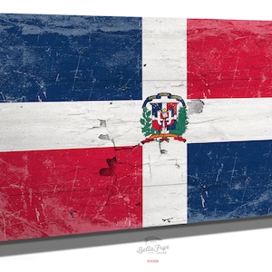 Dominican Republic Flag Wall Art - Vintage Dominican Republic Flag Sign Weathered Wood Style on Canvas