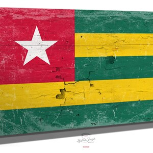 Togo Flag Wall Art - Vintage Togo Flag Sign Weathered Wood Style on Canvas