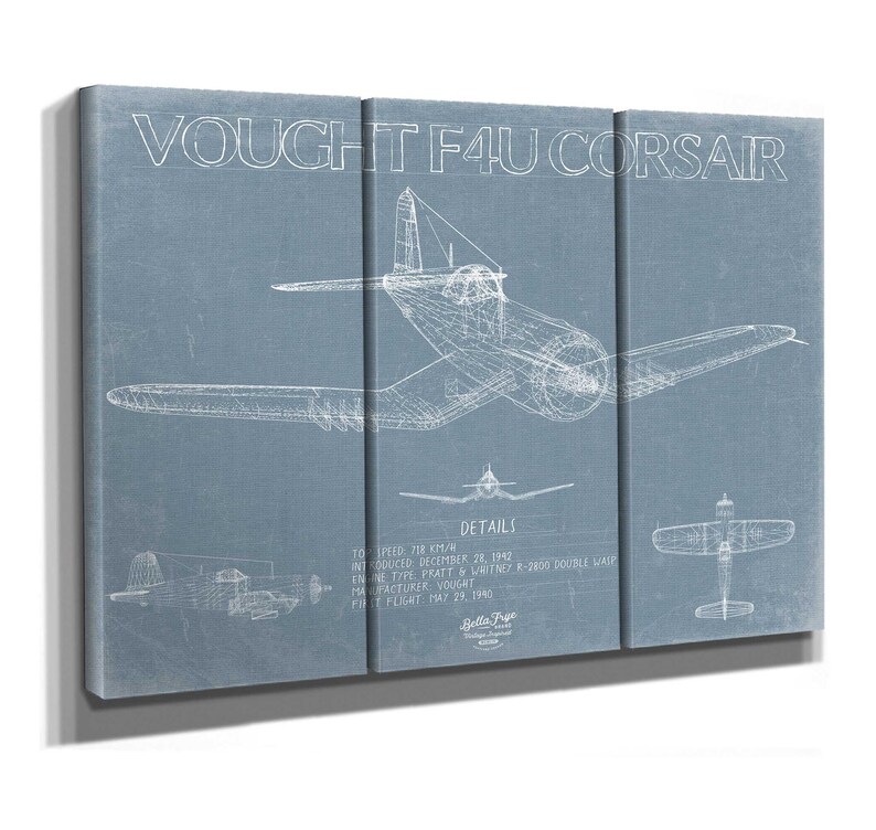 Vought F4U Corsair Blueprint Wall Art Original WW II Airplane Print 画像 4