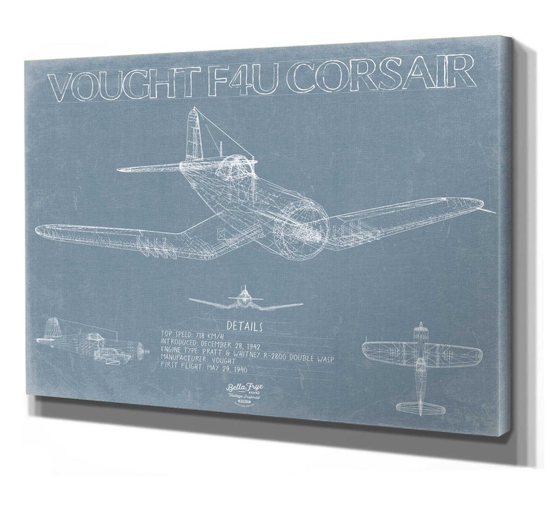 Vought F4U Corsair Blueprint Wall Art Original WW II Airplane Print 画像 1