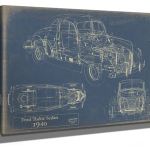 Vintage 1940 Ford Tudor Sedan Mancave Blueprint, Auto Patent Art - Great Gift for Him