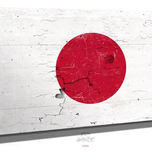 Japan Flag Wall Art - Vintage Japanese Flag Sign Weathered Wood Style on Canvas