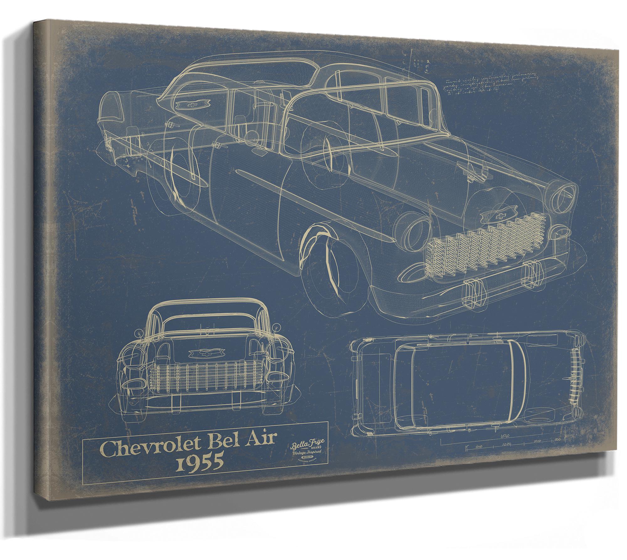 Original 1955 Chevrolet Bel Air Hardtop Car Blueprint - Gifts for Dad  - Mancave Decor