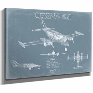 Cessna 421 Golden Eagle Aircraft Blueprint Wall Art - Original Airplane Print
