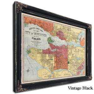 Framed Vancouver and Suburbs Vintage Map - Ornate Embellishment Frame with Print