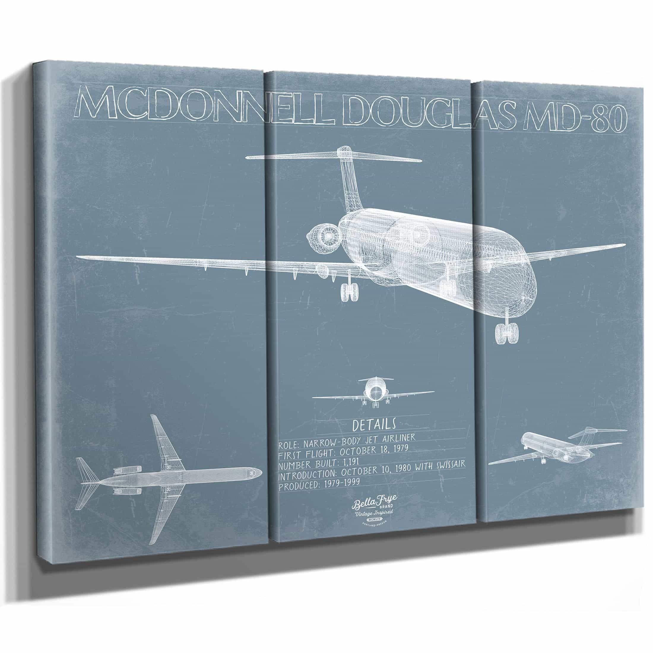 「MCDONNELL DOUGLAS DC-9 SUPER 80」アートポスター Mcdonnell Douglas MD-80 Aircraft Blueprint Wall Art - Original