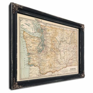Carte vintage de Washington encadrée - cadre d'embellissement fleuri avec impression