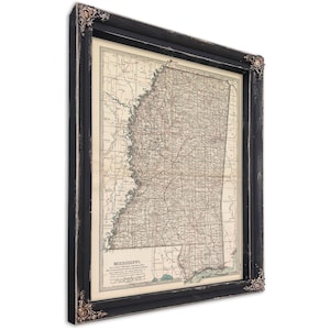 Framed Mississippi Vintage Map - Ornate Embellishment Frame with Print