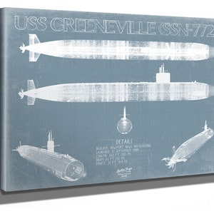 USS Greeneville (SSN-772) Blueprint Wall Art - Original Submarine Print