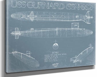 Arte mural con planos del USS Gurnard (SSN-662): Impresión original del submarino de ataque de propulsión nuclear