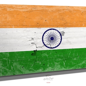 India Flag Wall Art - Vintage India Flag Sign Weathered Wood Style on Canvas