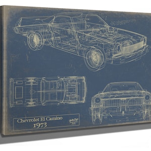 1973 Chevrolet El Camino Blueprint Art: Vintage Car Model Print