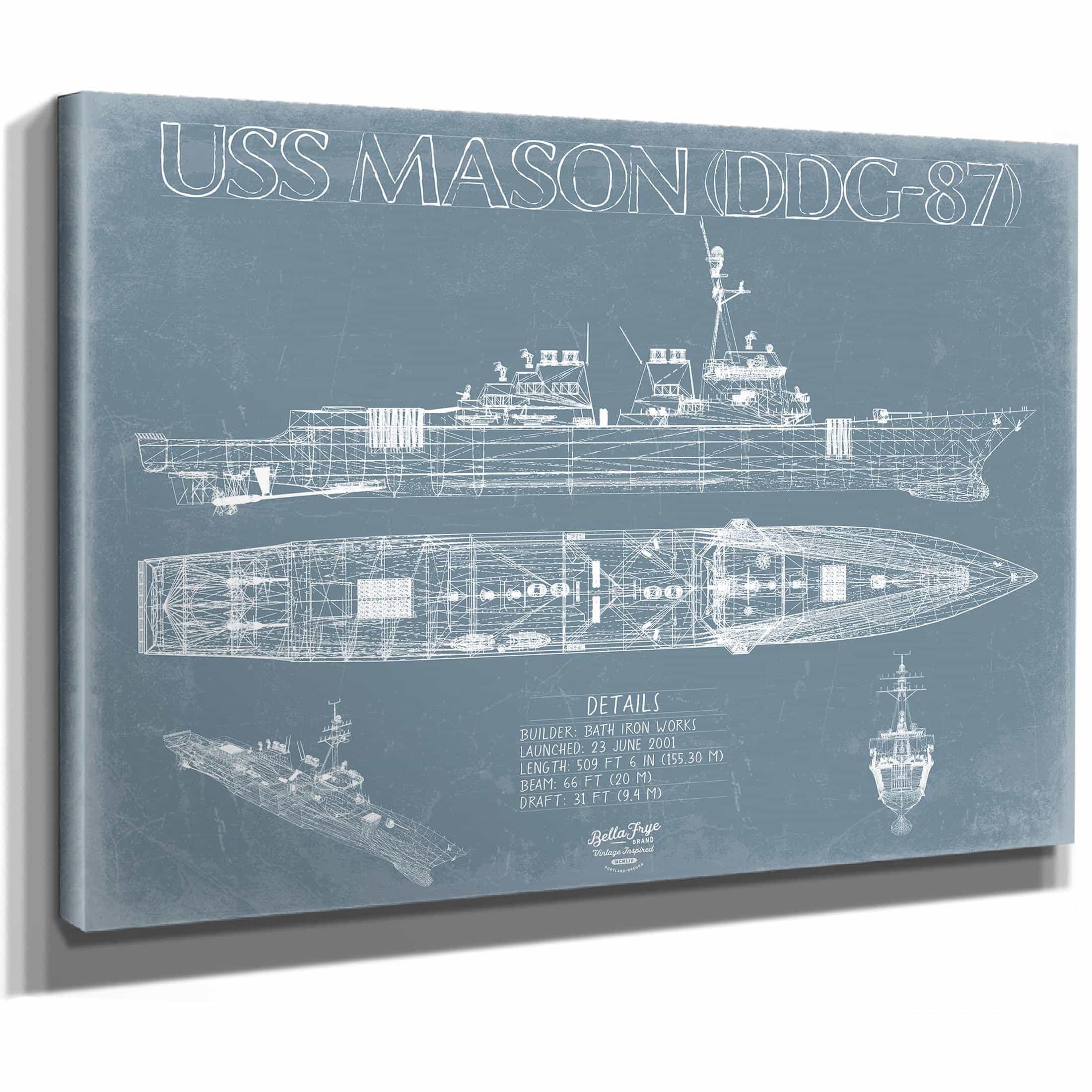 USS Mason (DDG-87) Blueprint Wall Art - Original Guided-Missile Destroyer Print
