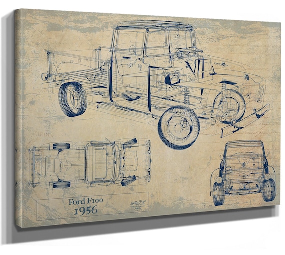 1956 Ford F100 Truck Model Mancave Blueprint Art - Etsy