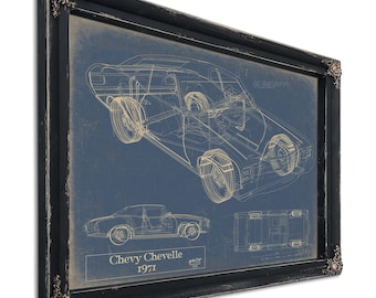 Vintage 1971 Chevrolet Chevelle Car Model Print,  Original Blueprint Canvas
