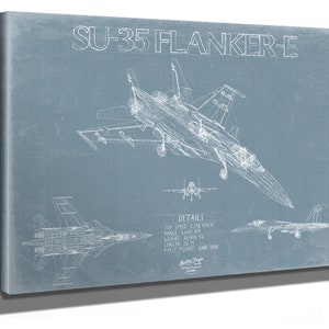 Sukhoi Su-35 Flanker-E Aircraft Blueprint Wall Art - Original Fighter Plane Print