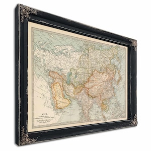 Framed Asia Vintage Map - Ornate Embellishment Frame with Print