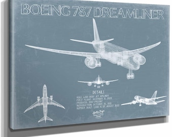 Boeing 787 Dreamliner Aircraft Blueprint Wall Art - Original Aviation Plane Print