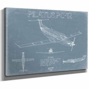 Pilatus PC-12 Aircraft Blueprint Wall Art - Original Aviation Plane Print