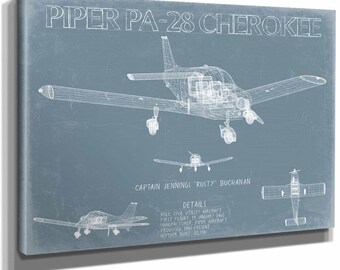 Piper PA-28 Cherokee Aircraft Blueprint Wall Art - Original Airplane Print