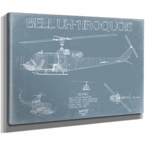 Bell UH-1 Iroquois Helicopter Blueprint Wall Art - Original Aviation Print