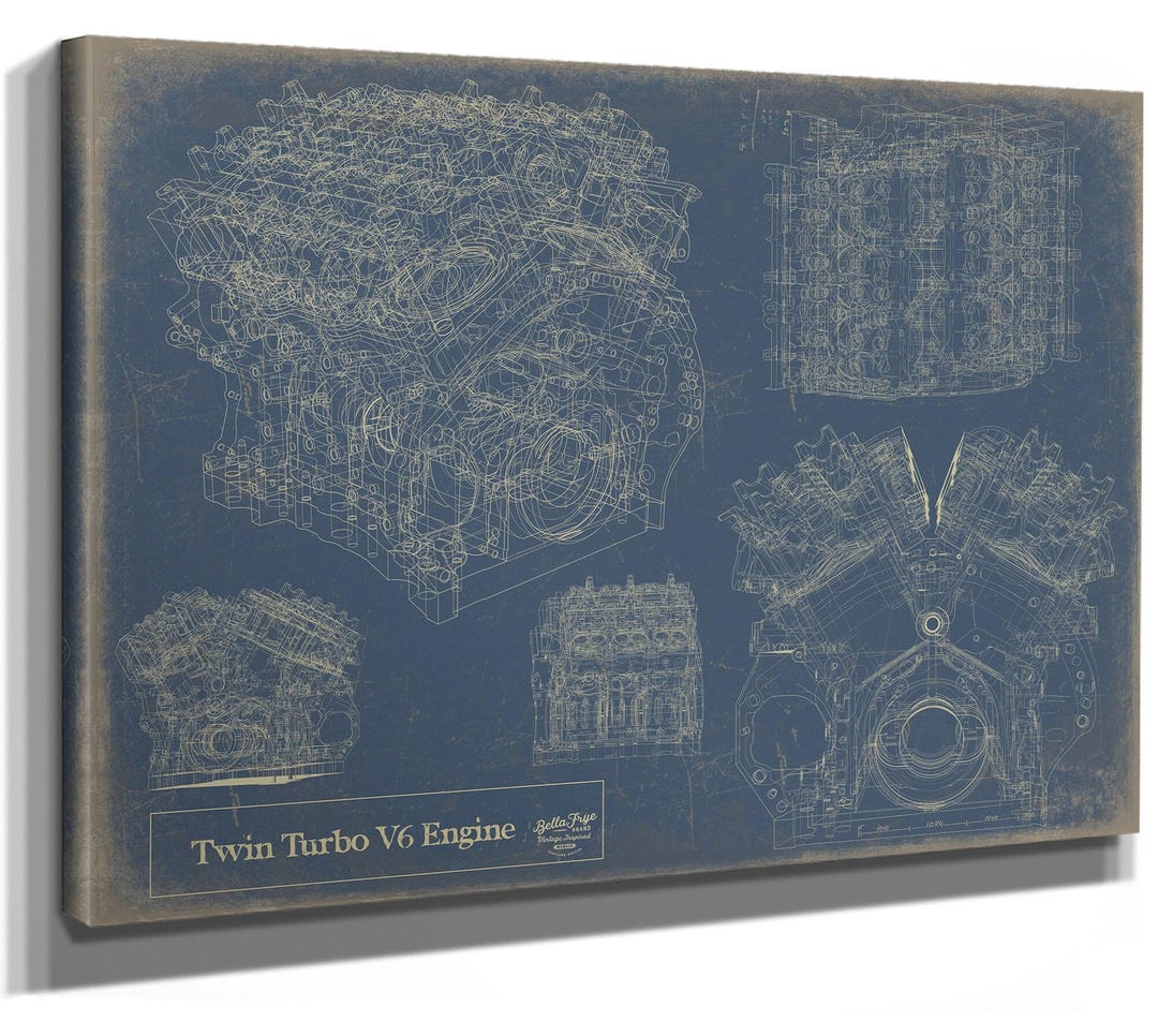 Vintage Twin Turbo V6 Engine Print, Original Blueprint Canvas - Etsy