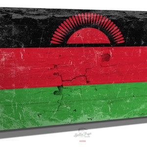 Vintage Malawi Flag Canvas Art: Weathered Wood Style