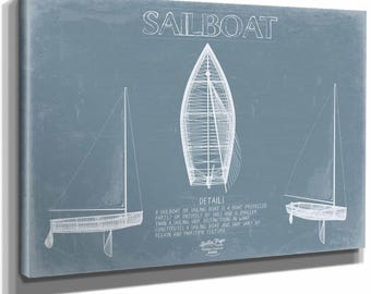 Sailboat Blueprint Wall Art - Original Sailing Maritime Print