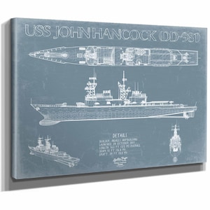 USS John Hancock (DD-981) Blueprint Wall Art - Original Destroyer Print