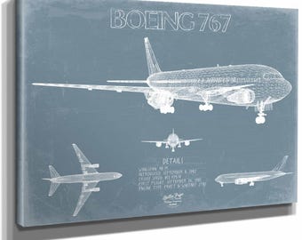 Boeing 767 Aircraft Blueprint Wall Art - Original Aviation Plane Print