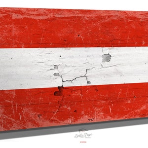 Austria Flag Wall Art - Vintage Austrian Flag Sign Weathered Wood Style on Canvas
