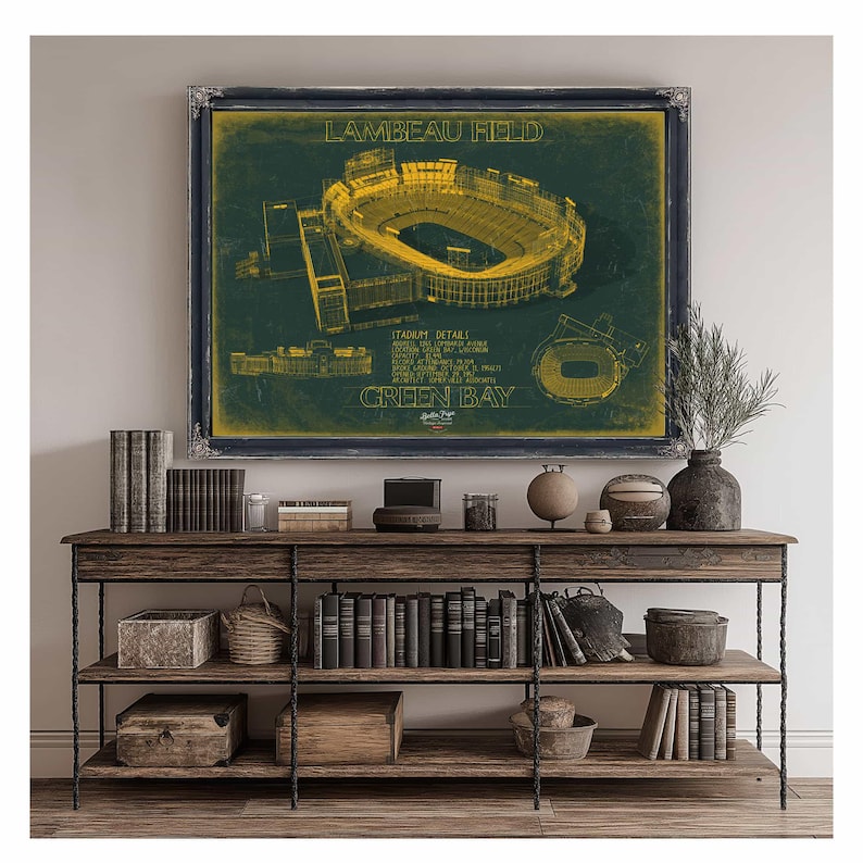a green and yellow poster of a baseball stadium
