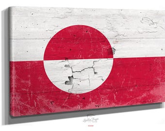 Greenland Flag Canvas Art: Vintage Weathered Wood Style
