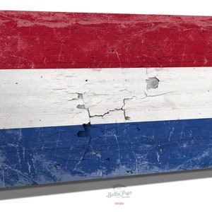 Netherlands Flag Wall Art - Vintage Netherlands Flag Sign Weathered Wood Style on Canvas