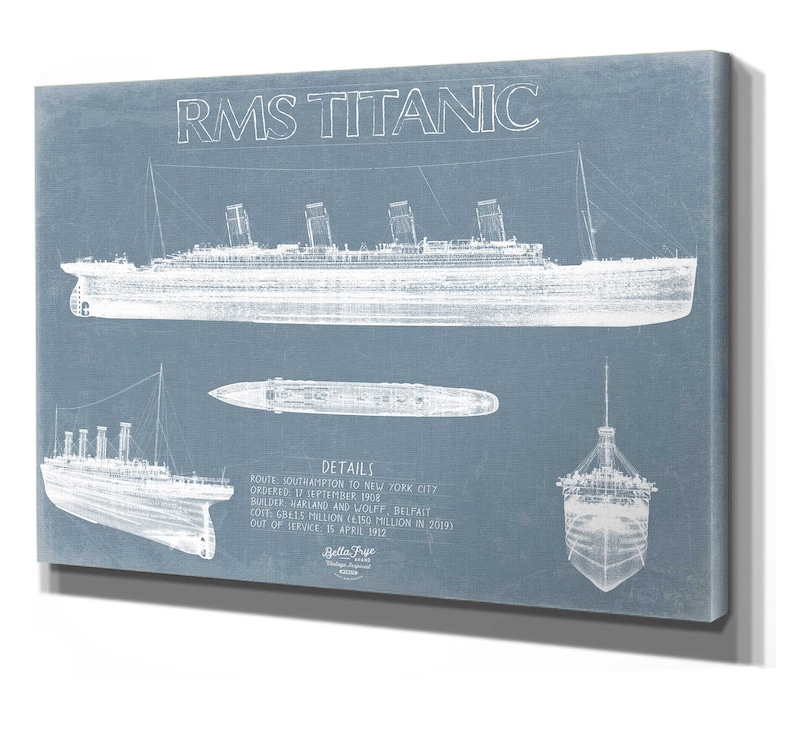 Titanic Wall Art Vintage Ship Blueprint Artwork Etsy