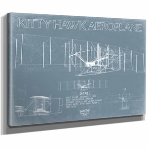 Wright Bros Kitty Hawk First Flight Blueprint Wall Art - Original Airplane Print