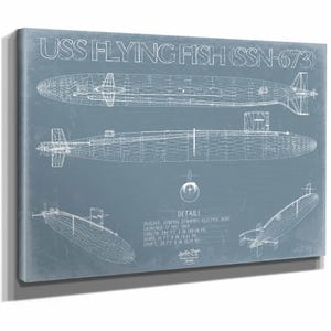 USS Flying Fish (SSN-673) Blueprint Wall Art - Original Nuclear-powered Attack Submarine Print