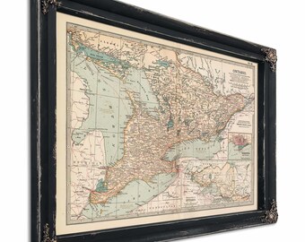 Framed Ontario Vintage Map - Ornate Embellishment Frame with Print