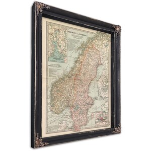 Framed Norway Sweden Vintage Map - Ornate Embellishment Frame with Print