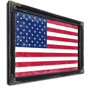 USA Flag – Weathered Vintage Style American Flag Wall Art – Ornate Frame or Canvas Print