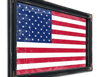 USA Flag – Weathered Vintage Style American Flag Wall Art – Ornate Frame or Canvas Print