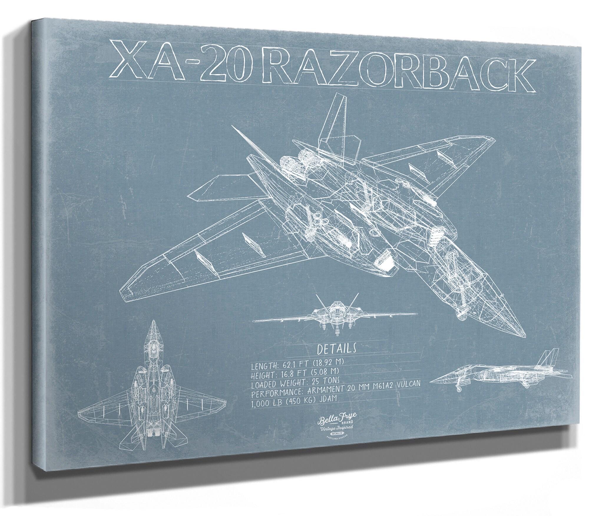 A 20 Razorback XA-20 Razorback Aircraft Blueprint Wall Art - Original Fighter Plane ...