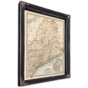 Carte vintage du Maine encadrée - cadre d'embellissement fleuri avec impression