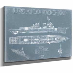 USS Kidd (DDG-100) Blueprint Wall Art - Original Guided-Missile Destroyer Print