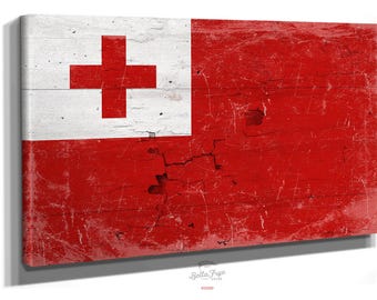 Vintage Tonga Flag Canvas Art: Distressed Wood Style