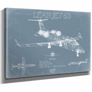 Learjet 60 Aircraft Blueprint Wall Art - Original Airplane Print