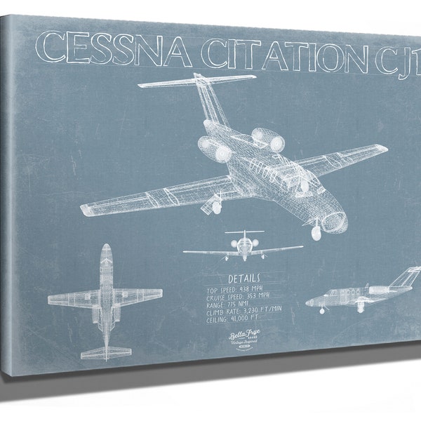Cessna Citation CJ1 Aircraft Blueprint Wall Art - Original Airplane Print