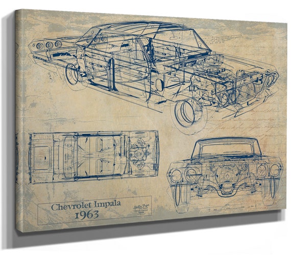 Vintage 1963 Chevrolet Impala Car Model Print, Gifts for Him