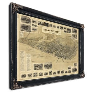 Art mural carte vintage d'Atlantic City, New Jersey - Art sur toile vue plongeante sur la ville